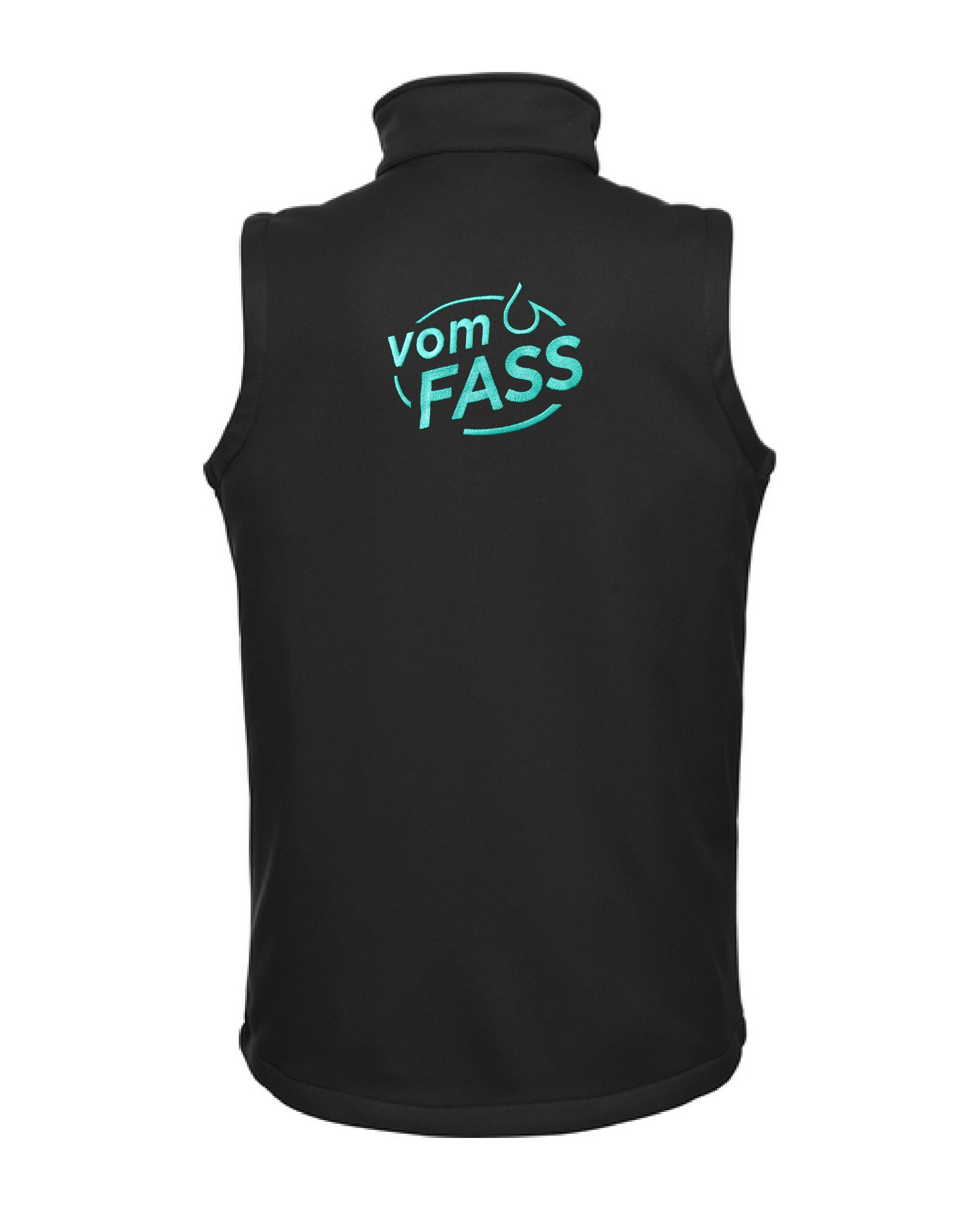 Unisex Softshellweste, Bestickung türkis linke Brust UND Rücken