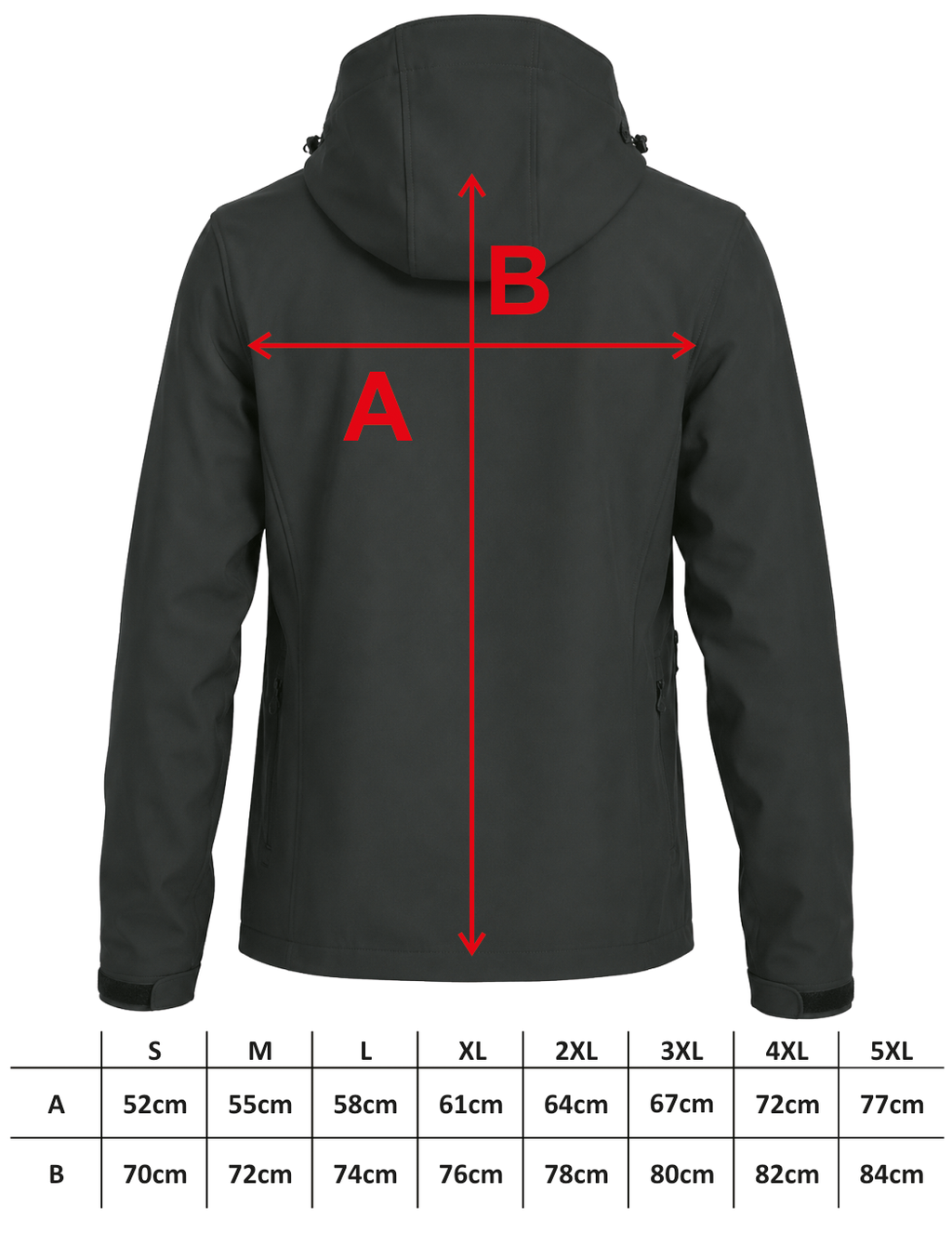 Herren Softshelljacke mit abnehmbarer Kapuze, Bestickung weiß linke Brust UND Rücken