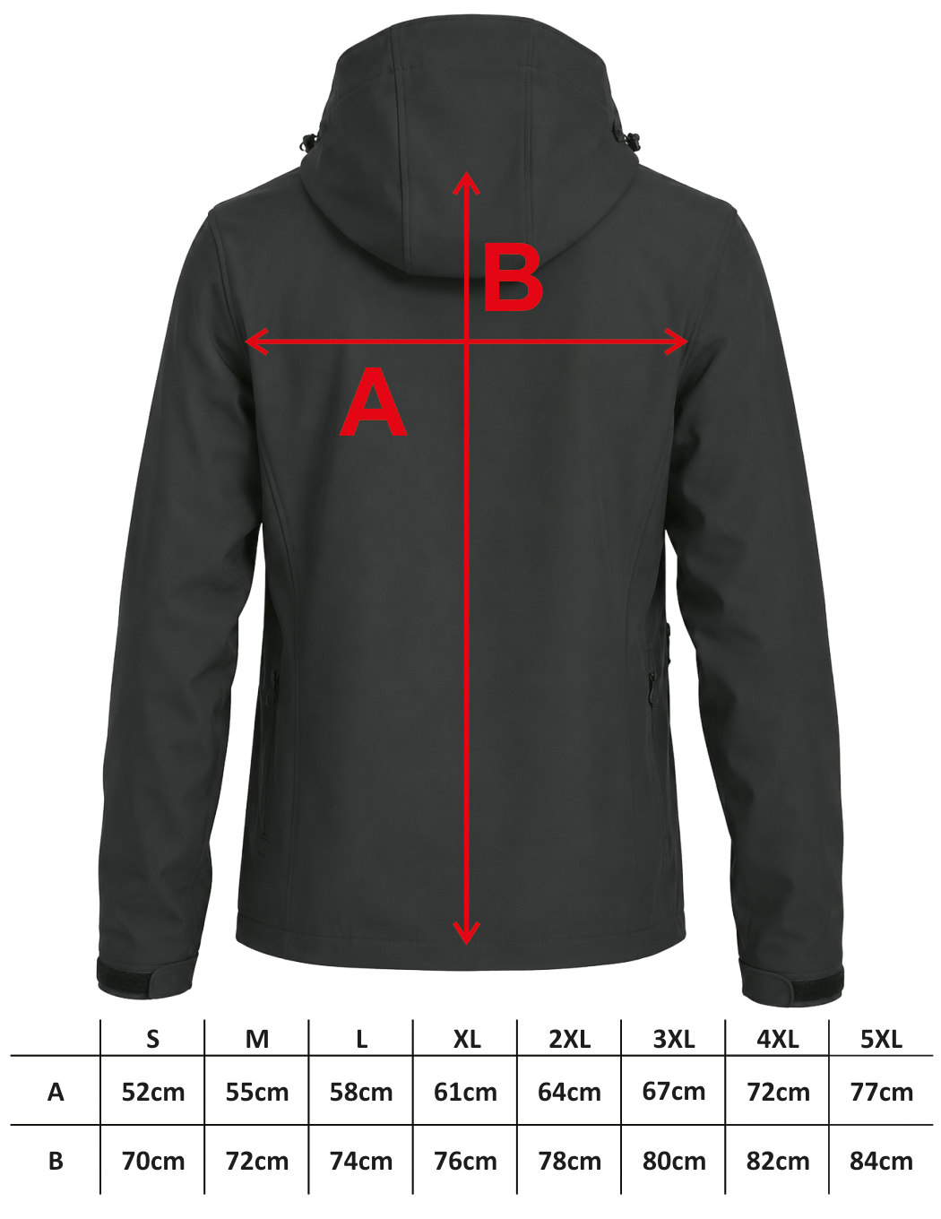 Herren Softshelljacke mit abnehmbarer Kapuze, Bestickung weiß NUR linke Brust