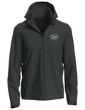 Herren Softshelljacke mit abnehmbarer Kapuze, Bestickung türkis NUR linke Brust