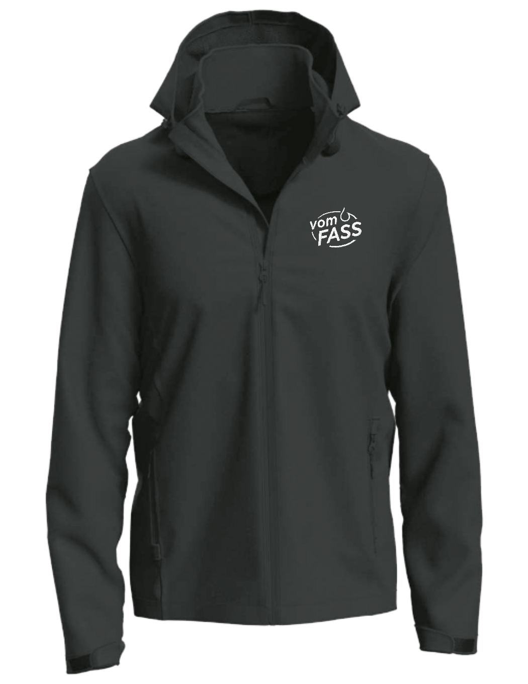 Herren Softshelljacke mit abnehmbarer Kapuze, Bestickung weiß NUR linke Brust