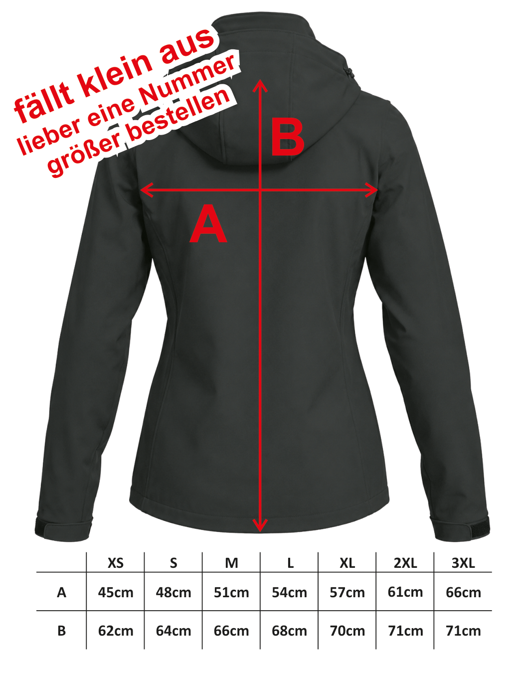 Damen Softshelljacke mit abnehmbarer Kapuze, Bestickung türkis linke Brust UND Rücken