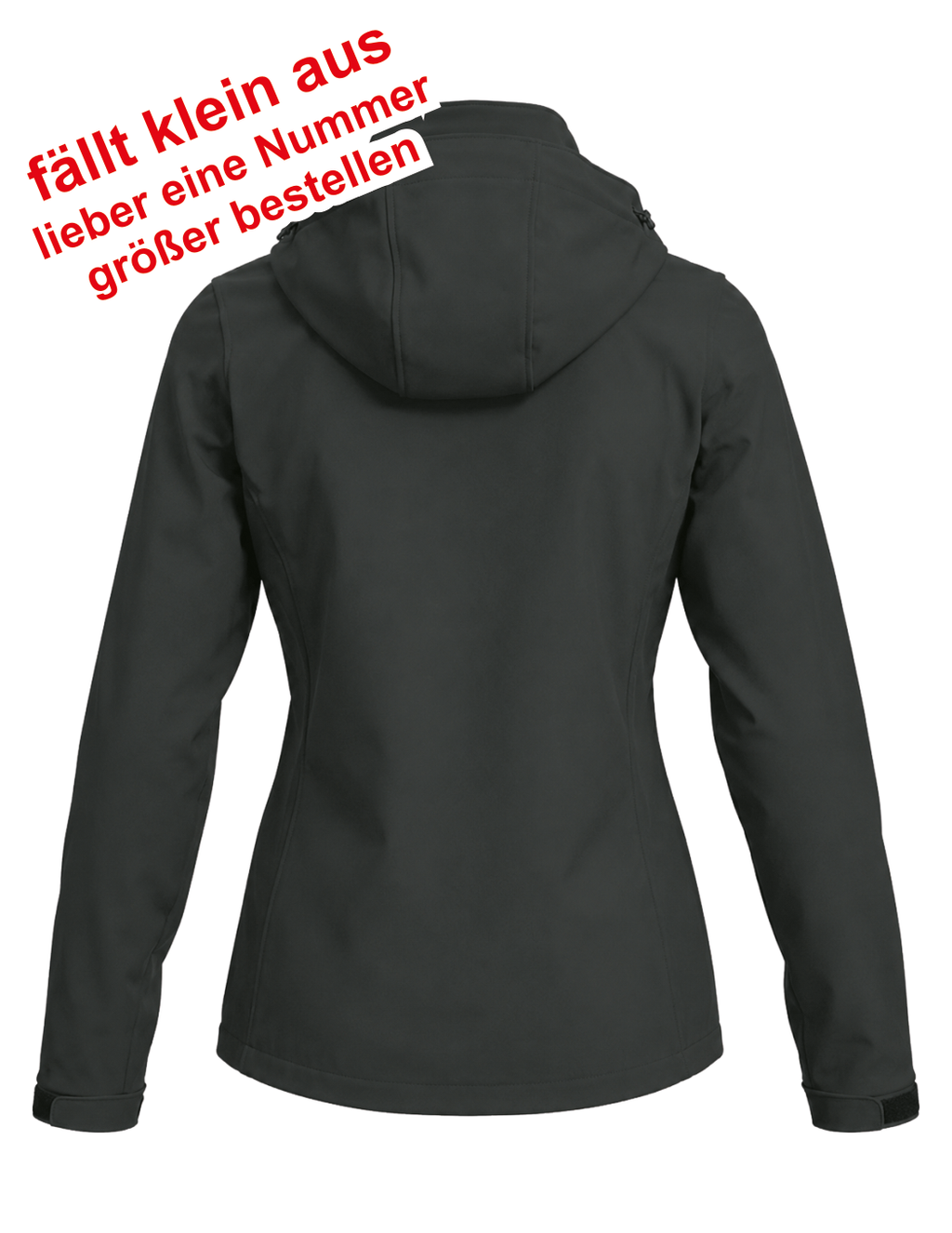 Damen Softshelljacke mit abnehmbarer Kapuze, Bestickung weiß NUR linke Brust