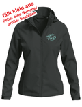 Damen Softshelljacke mit abnehmbarer Kapuze, Bestickung türkis linke Brust UND Rücken