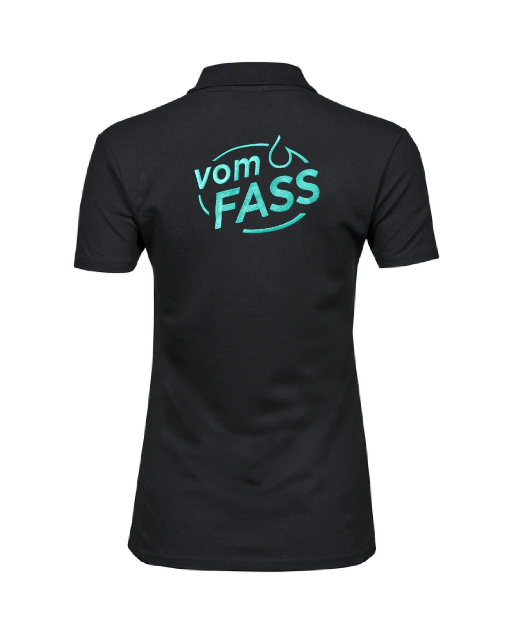 Damen Polo-Shirt mit Elasthan, Bestickung türkis linke Brust UND Rücken