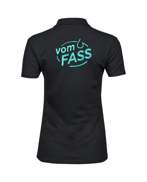 Damen Polo-Shirt mit Elasthan, Bestickung türkis linke Brust UND Rücken