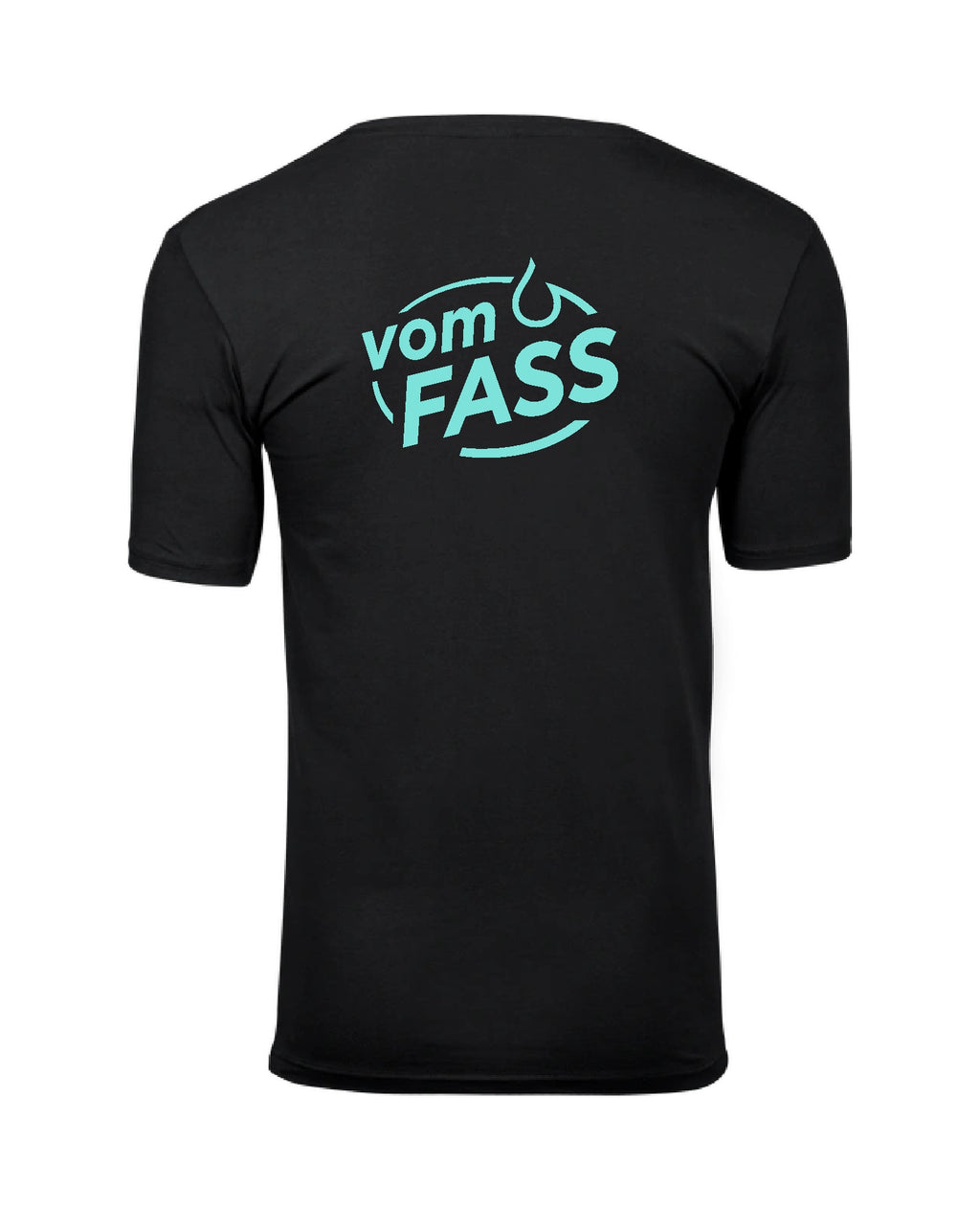 Herren V-Neck T-Shirt mit Elasthan, Aufdruck türkis linke Brust UND Rücken