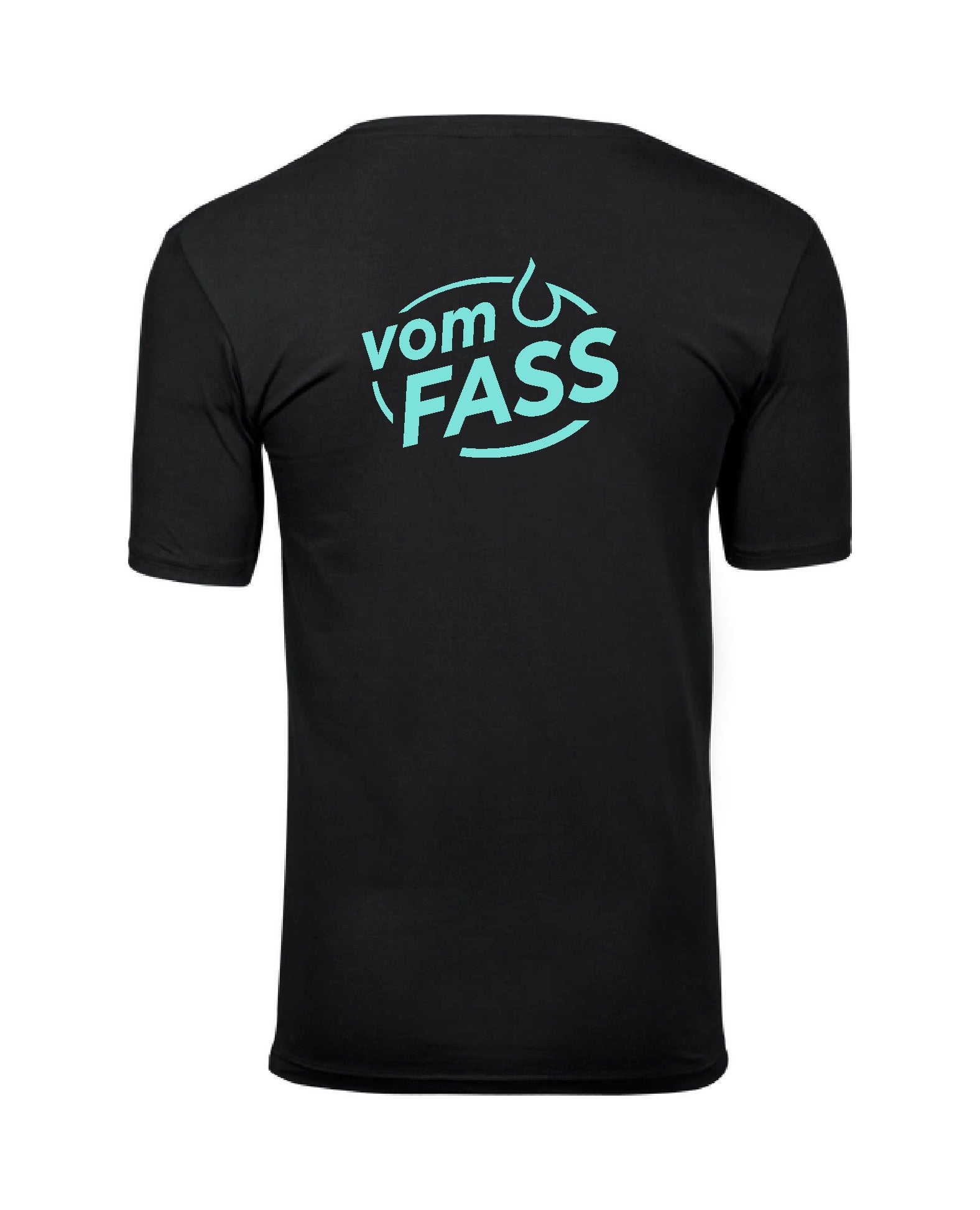 Herren V-Neck T-Shirt mit Elasthan, Aufdruck türkis linke Brust UND Rücken