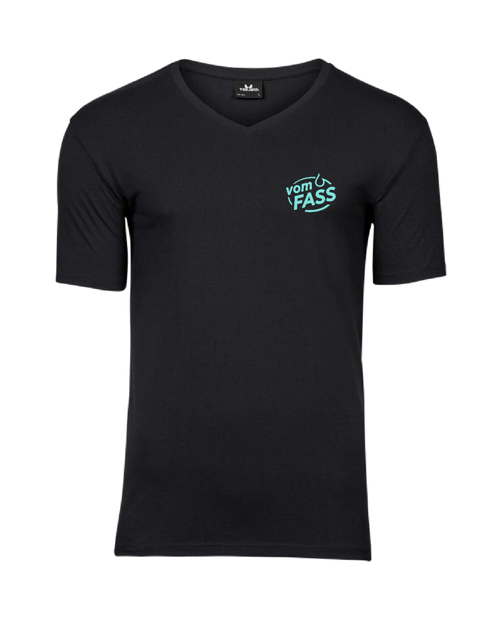 Herren V-Neck T-Shirt mit Elasthan, Aufdruck türkis NUR linke Brust