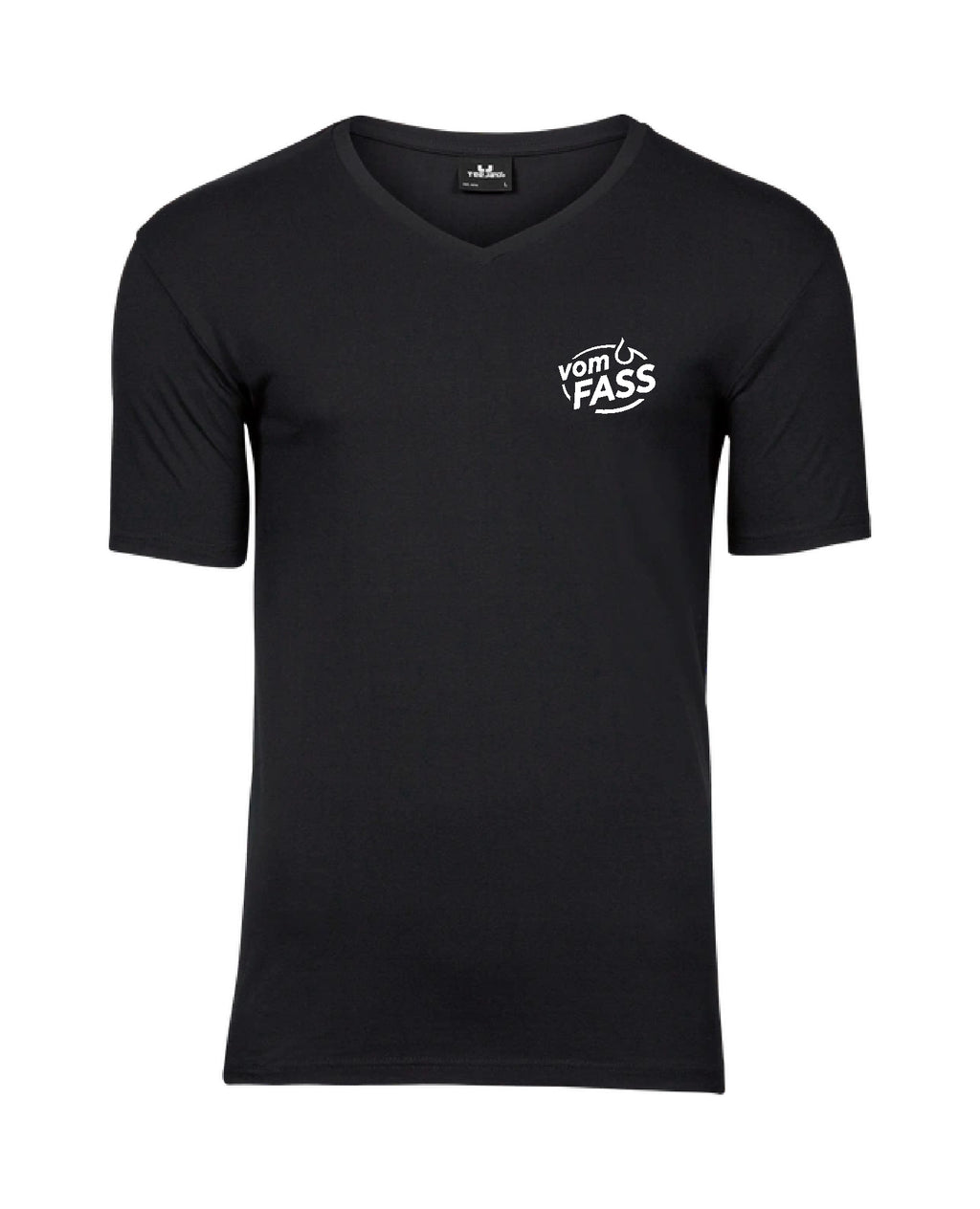 Herren V-Neck T-Shirt mit Elasthan, Aufdruck weiß NUR linke Brust