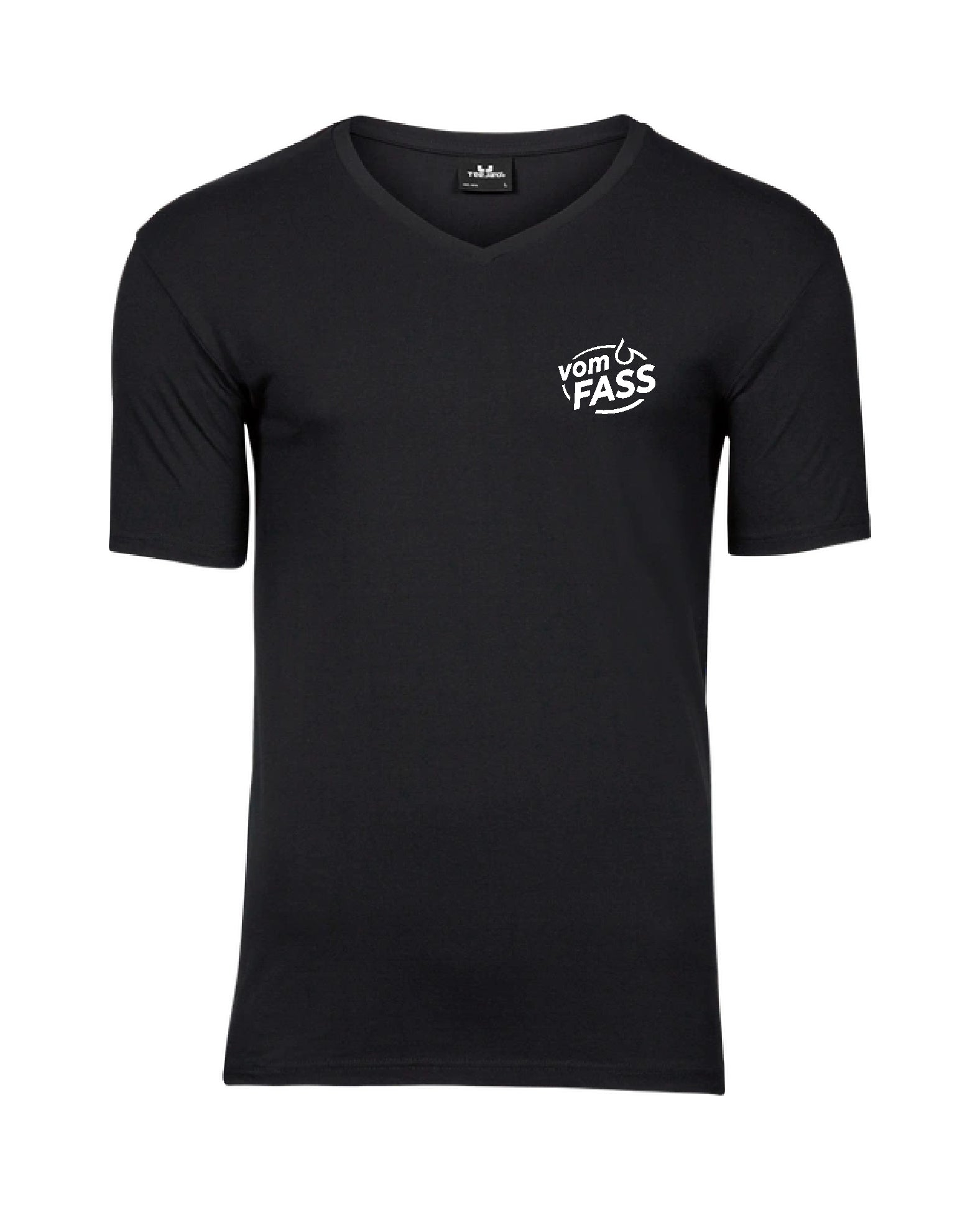 Herren V-Neck T-Shirt mit Elasthan, Aufdruck weiß NUR linke Brust