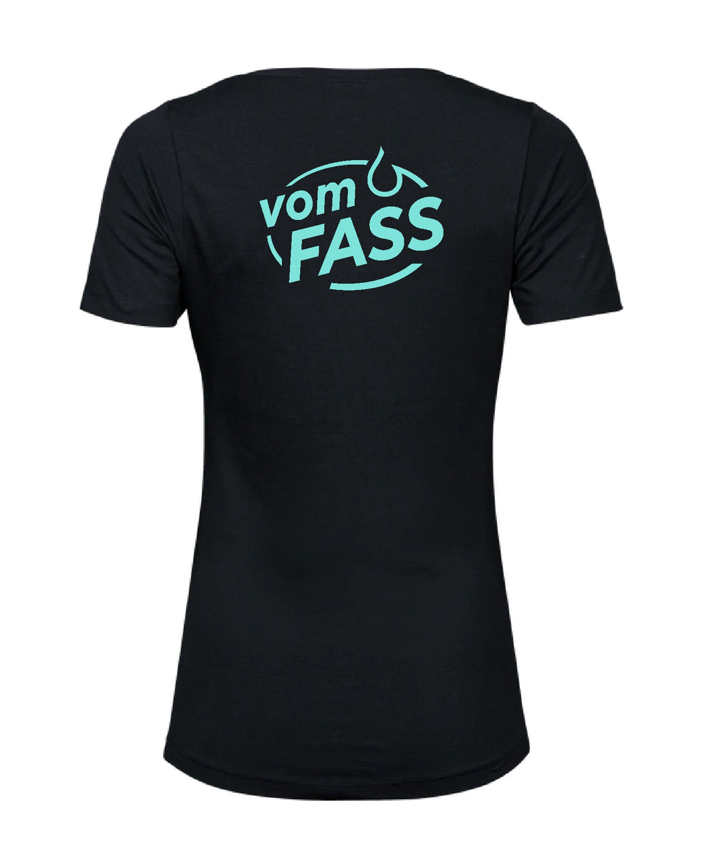 Damen T-Shirt mit Elasthan, Aufdruck türkis linke Brust UND Rücken