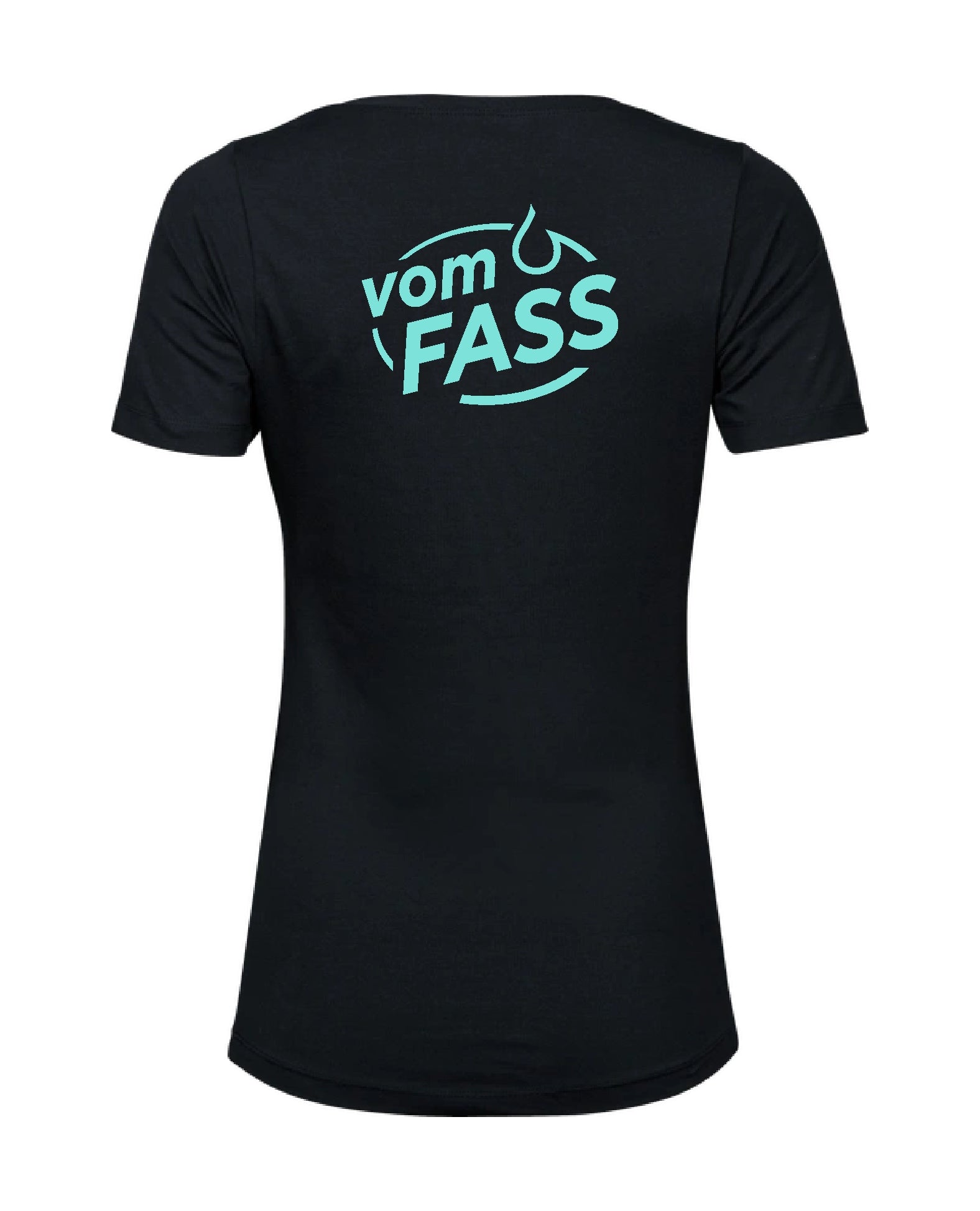 Damen T-Shirt mit Elasthan, Aufdruck türkis linke Brust UND Rücken