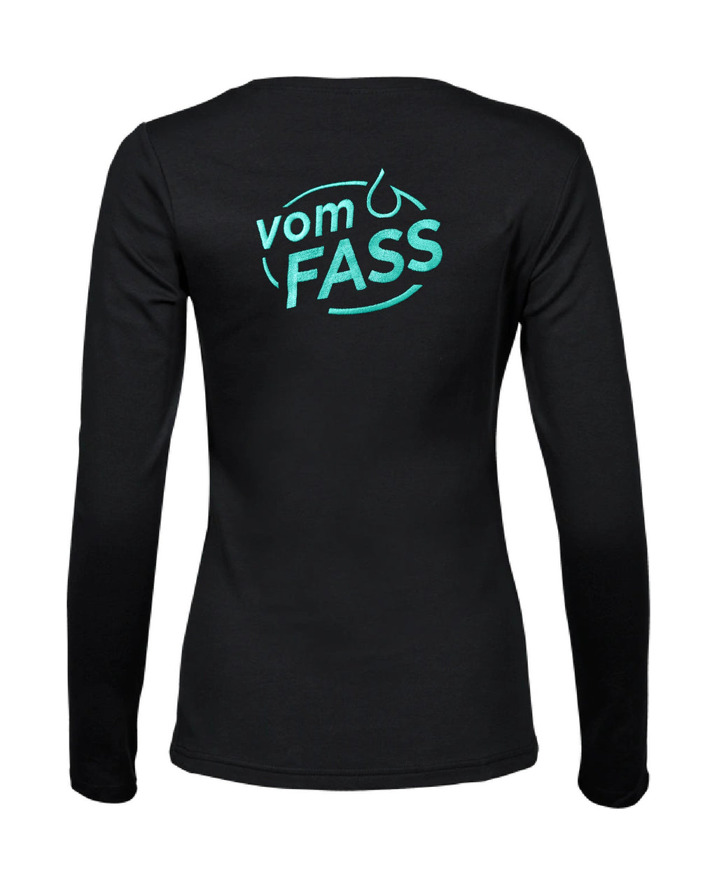 Damen Longsleeve, Bestickung türkis linke Brust UND Rücken