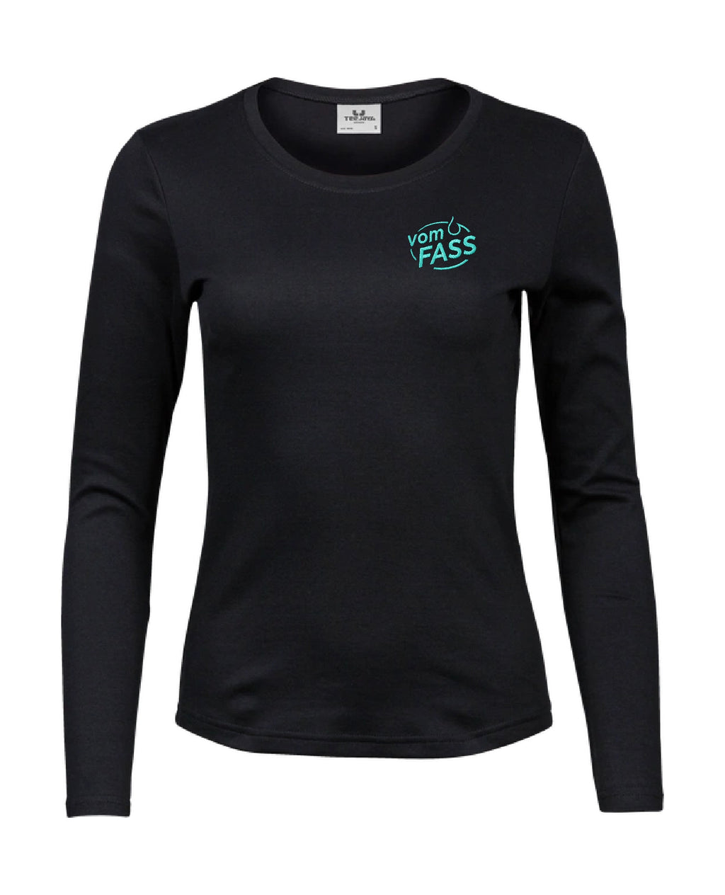 Damen Longsleeve, Bestickung türkis NUR linke Brust